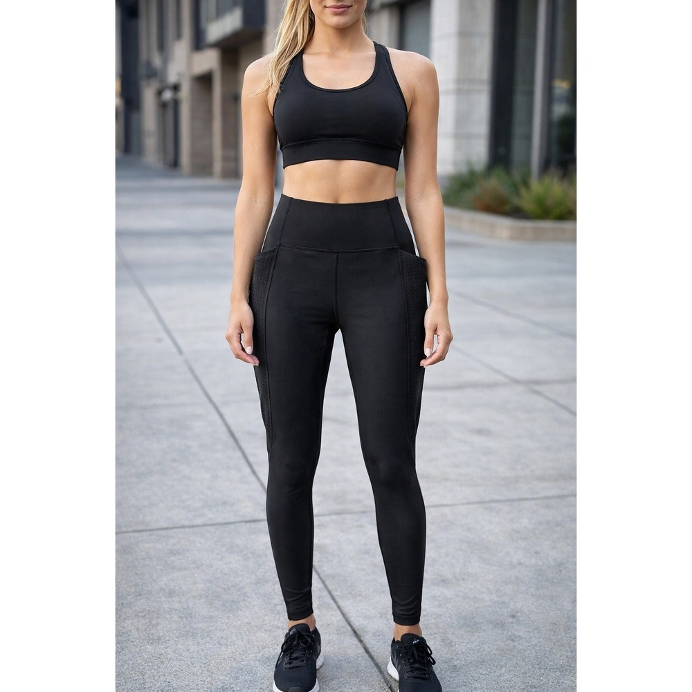 Hind Leggings Women's Sz M Black Activewear Workout Gym Athletic Pull On Pockets